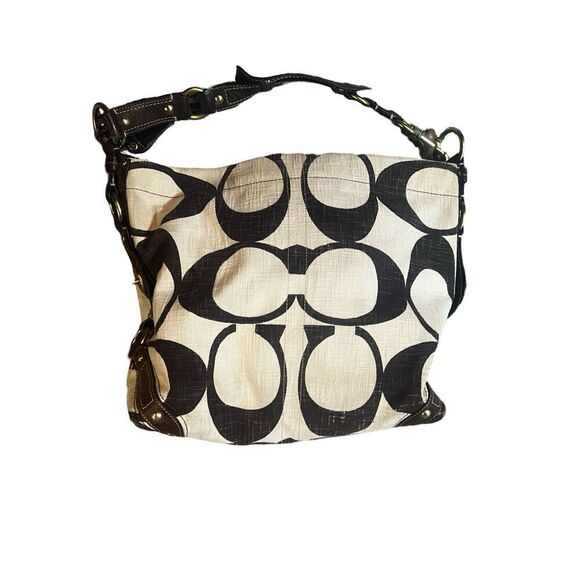 Coach Handbags - Coach Signature Carly Cream & Brown Hobo Kili Kili Shoulder Bag Purse Tote